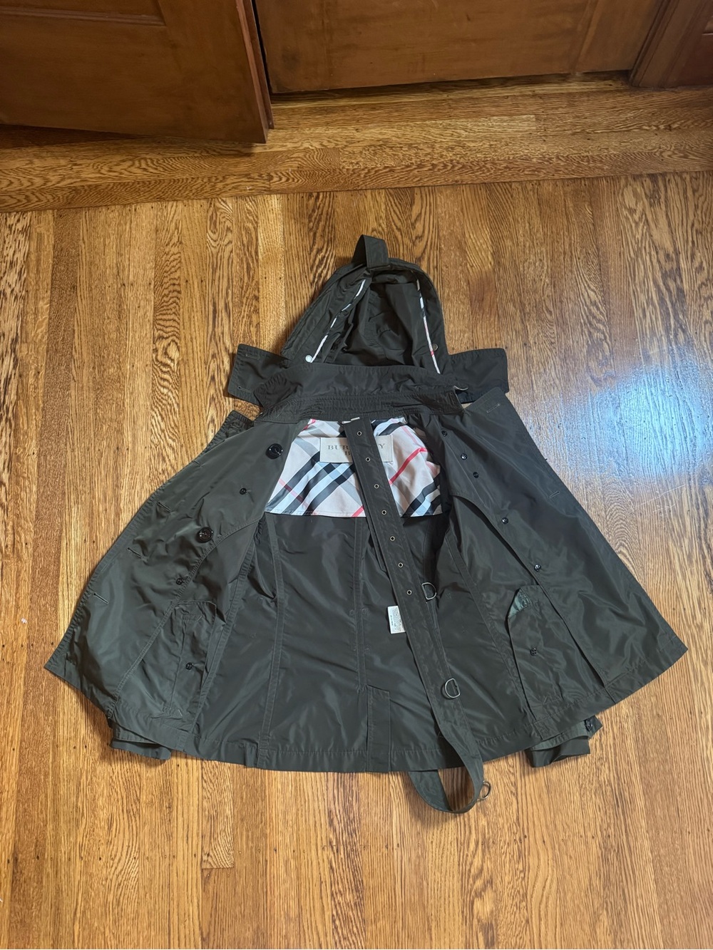 Burberry Brit Olive Nova Check Hooded Belted Trench Coat Rain Jacket UK 4 US 7 S - Picture 3 of 8